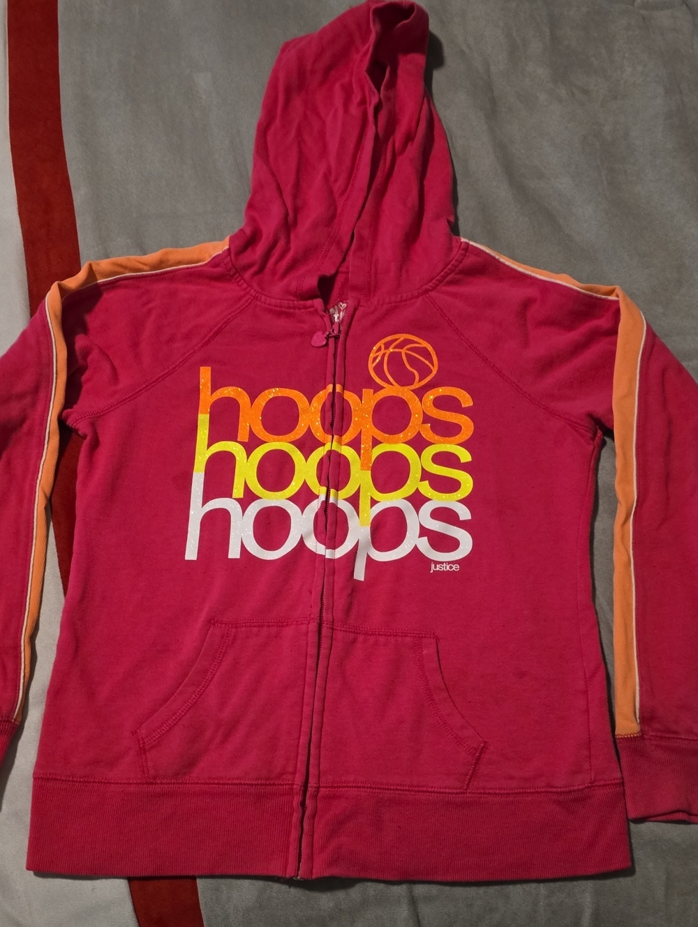 Justice Girls Pink Zip-Up Hoops Hoodie with Orange Accents